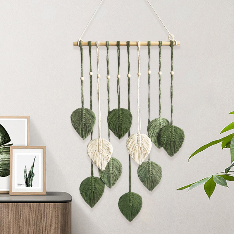 Wall Scroll Tapestry - Handmade Leaf Tapestry Weaving with Wooden