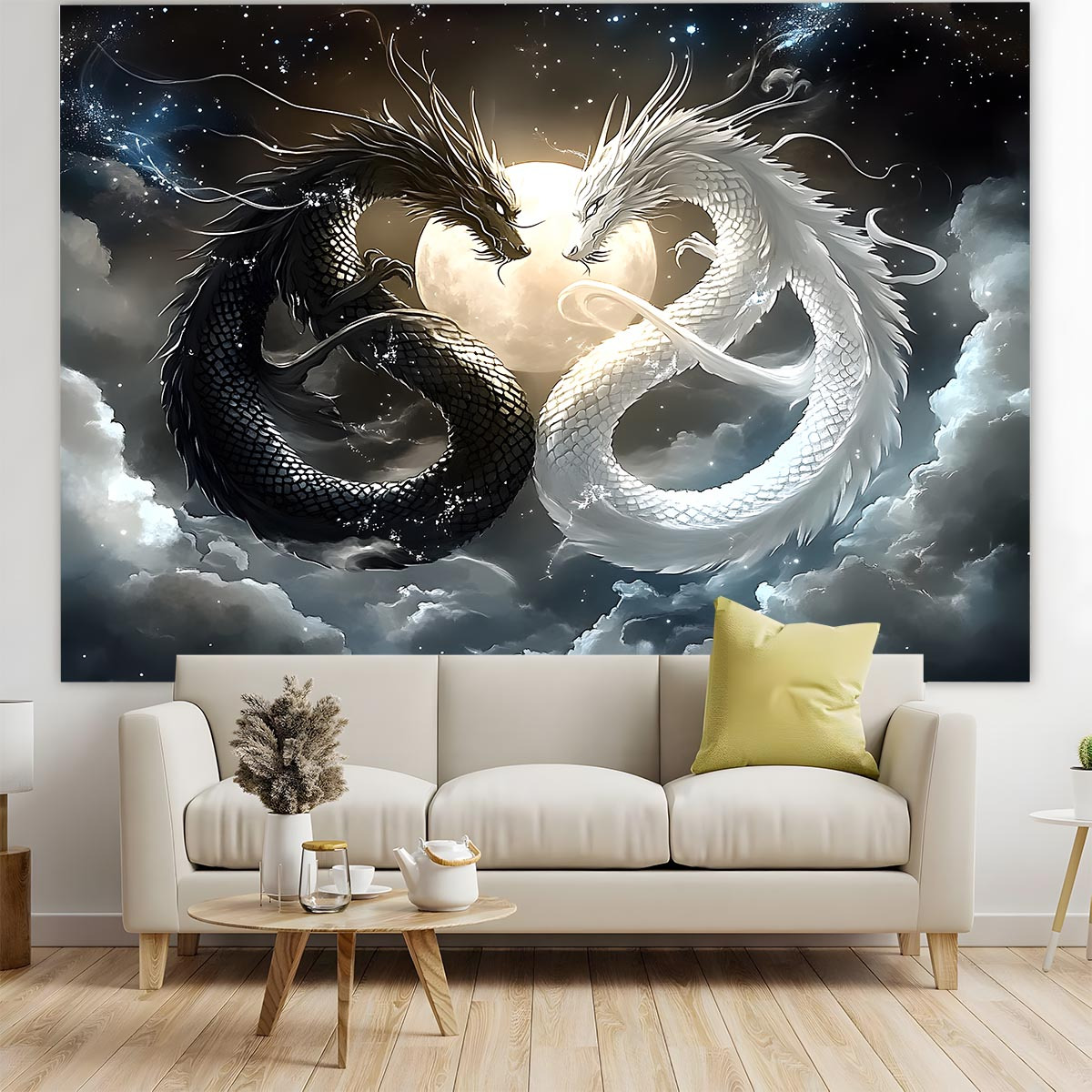 VIKAMA Yin Yang Double Dragon  - đánh giá và giá Wall Scroll Tapestry